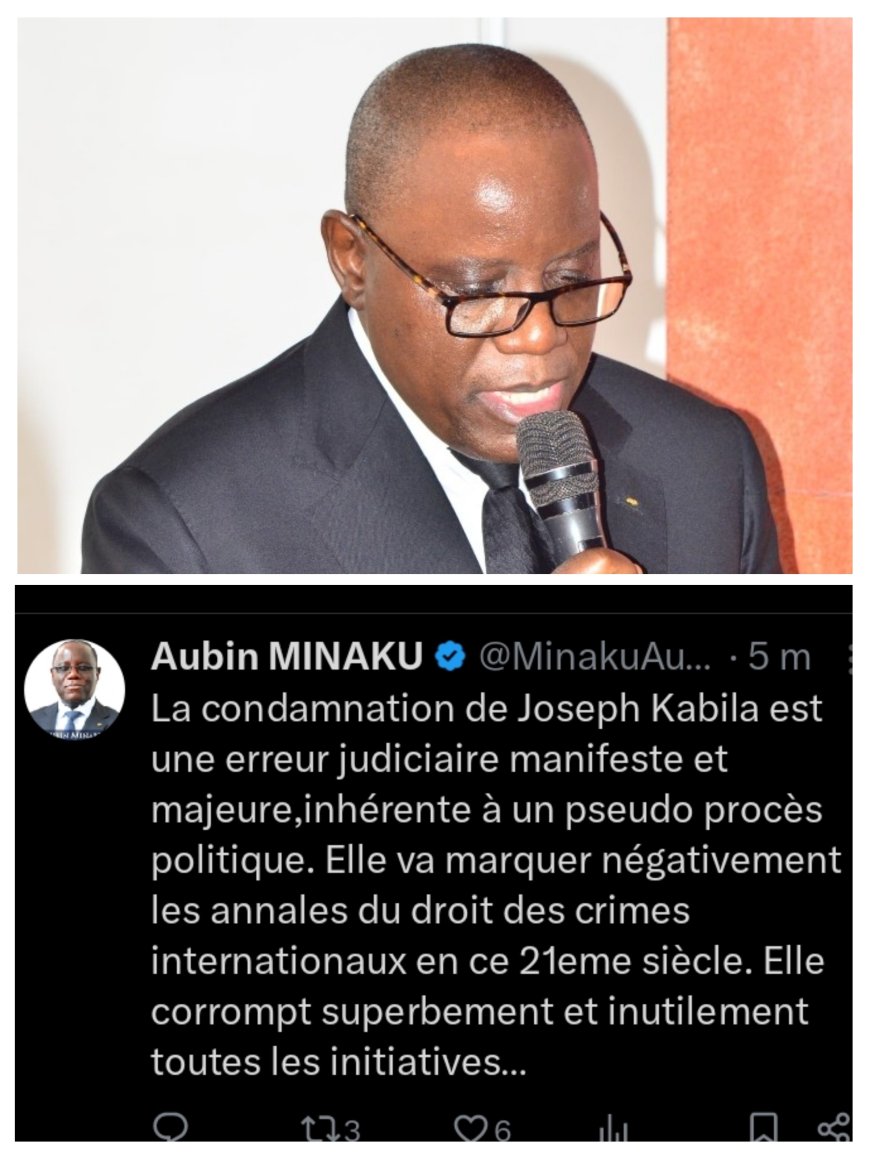 RDC : Aubin Minaku dénonce une « erreur judiciaire manifeste » dans la condamnation de Joseph Kabila